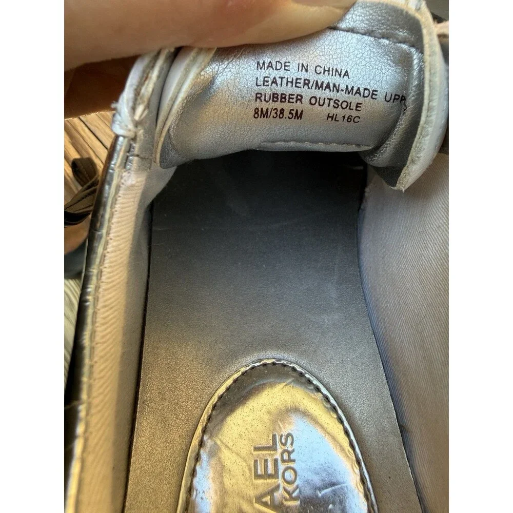 MICHAEL KORS Women's Allie White Cream & Sliver Wrap Trainer Sneakers Sz 8 M